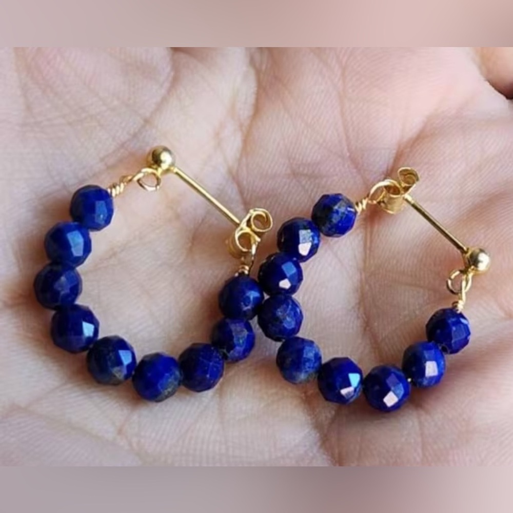 Lapis Lazuli Beaded Hoop Earrings